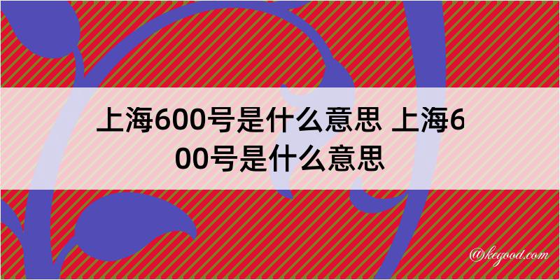 上海600号是什么意思 上海600号是什么意思
